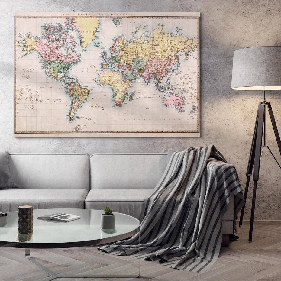 Obraz na płótnie 70x50 - Światło Przeszłości - retro mapa świata, mapa