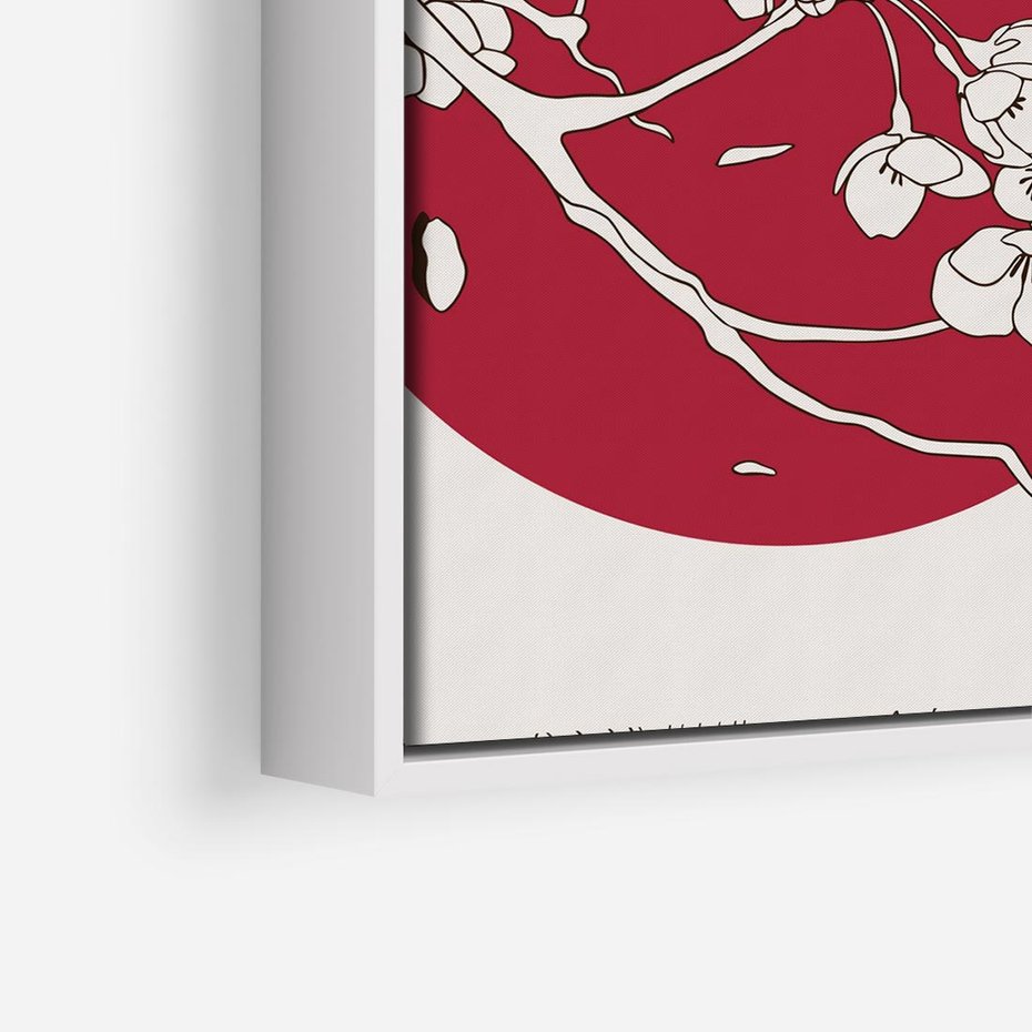 Obraz w ramie 50x50 - Esencja Zen - kwiatnąca wiśnia, orientalna grafika - rama biała