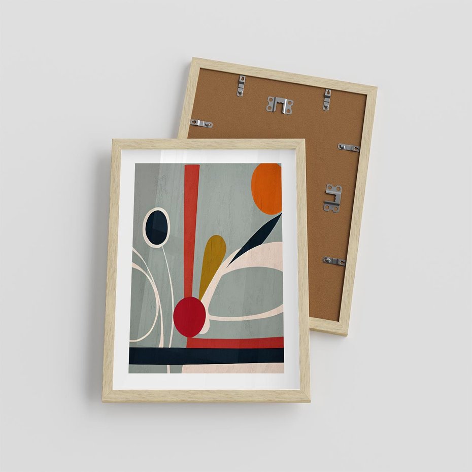 Plakat w ramie 30x40 - Harmonia Kolorowych Impulsów - abstrakcyjny obraz olejny, dziwne formy - rama drewno