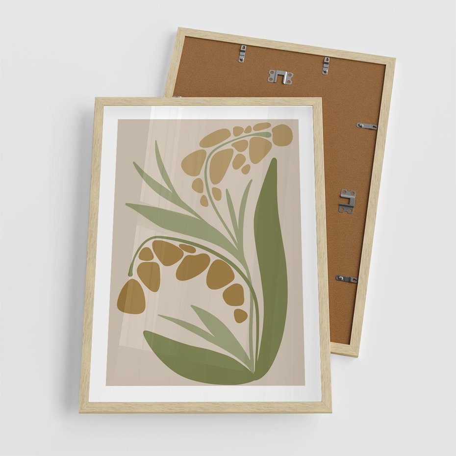 Plakat w ramie 50x70 - Minimalizm z Roślinami - nowoczesny plakat, roślinność - rama drewno