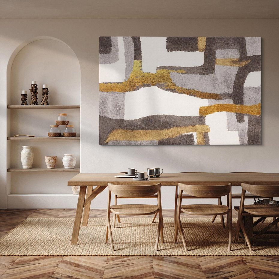 Obraz na płótnie 120x80 - Szaro-złote Wibracje - abstrakcyjne kształty, szerokie linie
