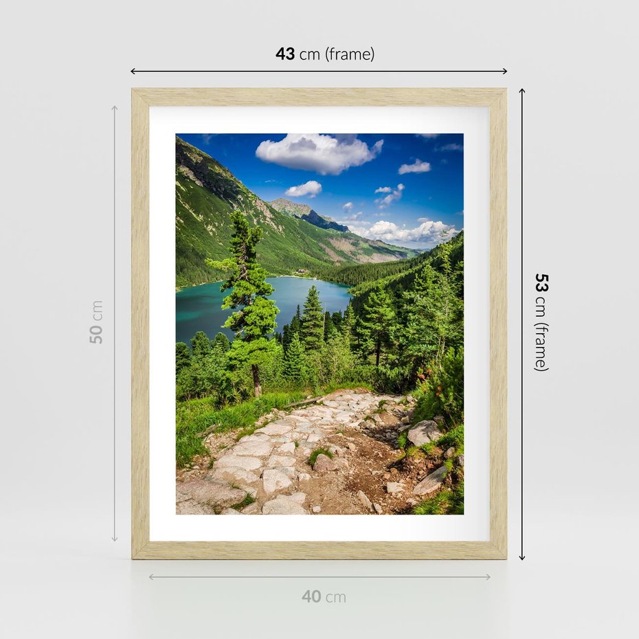 Plakat w ramie 40x50 - Jezioro górskie: harmonia natury - jezioro, góry - rama drewno