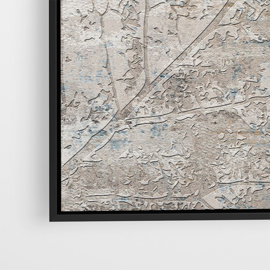 Obraz w ramie 70x100 - Betonowe Wspomnienia Liści - odciski w betonie, odbitki - rama czarna