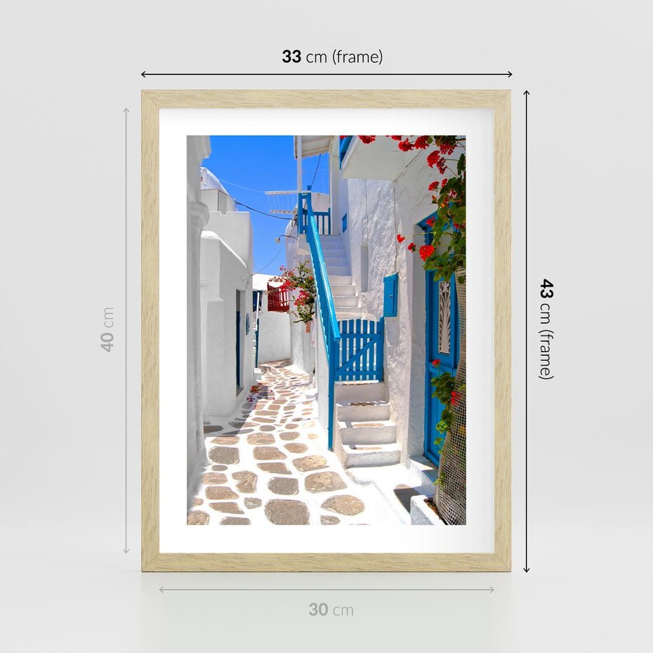 Plakat w ramie 30x40 - Santorini: urok Grecji - Santorini, Grecja - rama drewno