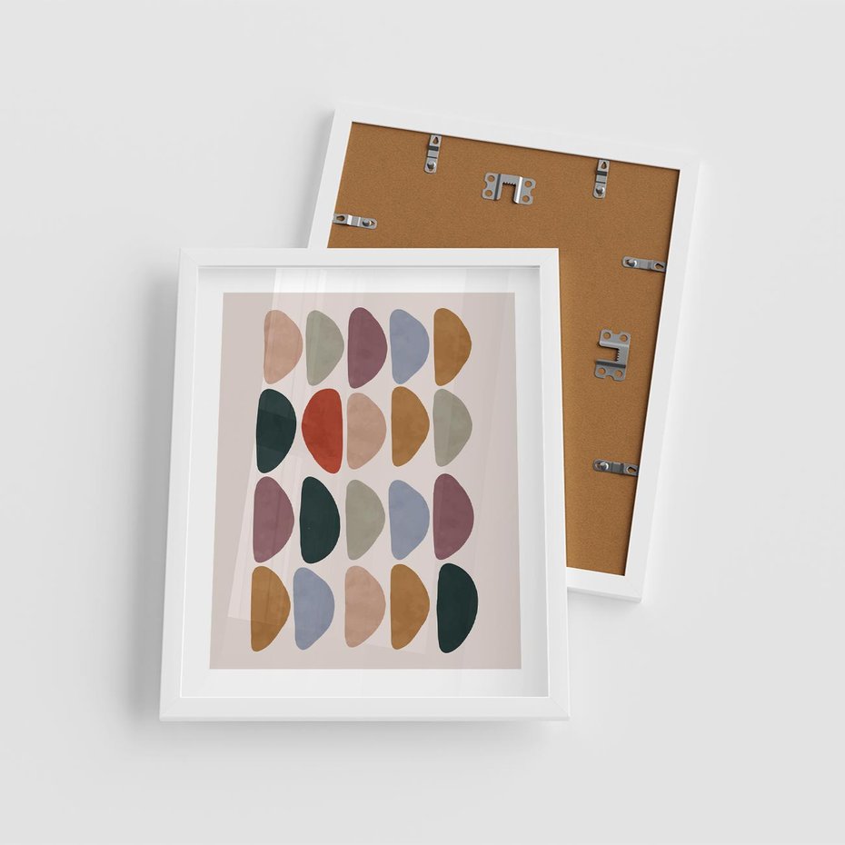 Plakat w ramie 40x50 - Granice Boho - abstrakcyjny obraz, geometryczna kompozycja - rama biała