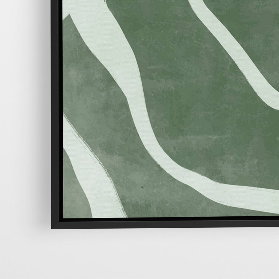 Obraz w ramie 70x100 - Zieleń Odpoczynku - zielony plakat, nieregularne splątane linie - rama czarna