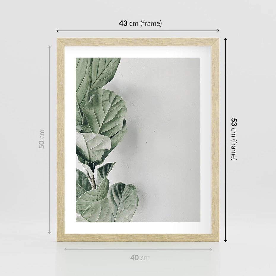 Plakat w ramie 40x50 - Minimalistyczna Harmonia: Zieleń Liści - zieone liście, kompozycja - rama drewno