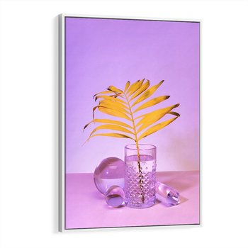 Obraz w ramie 50x70 - Minimalizm i Urok Natury - liście, pastele - rama biała