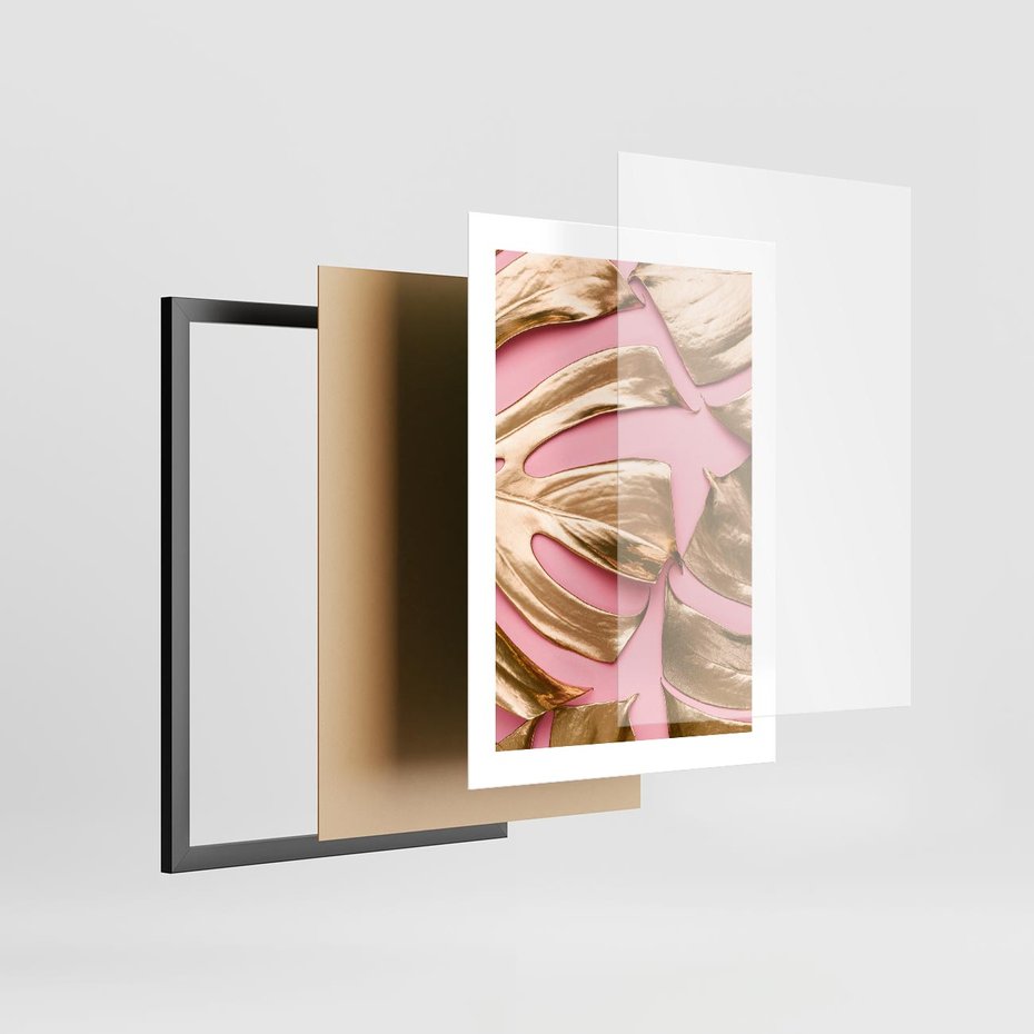 Plakat w ramie 30x40 - Przyjemność w Naturze - złote, liście - rama czarna