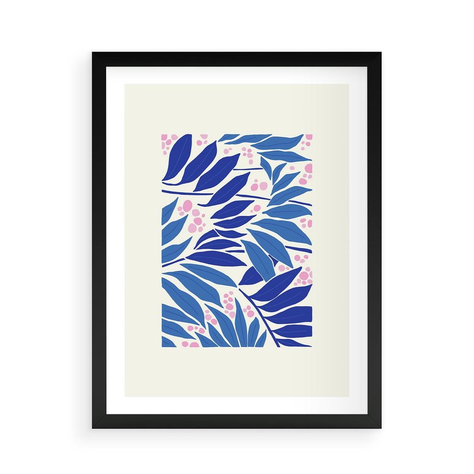 Plakat w ramie 50x70 - Kolorowy Wir - liściasta kompozycja, nowoczesny plakat - rama czarna