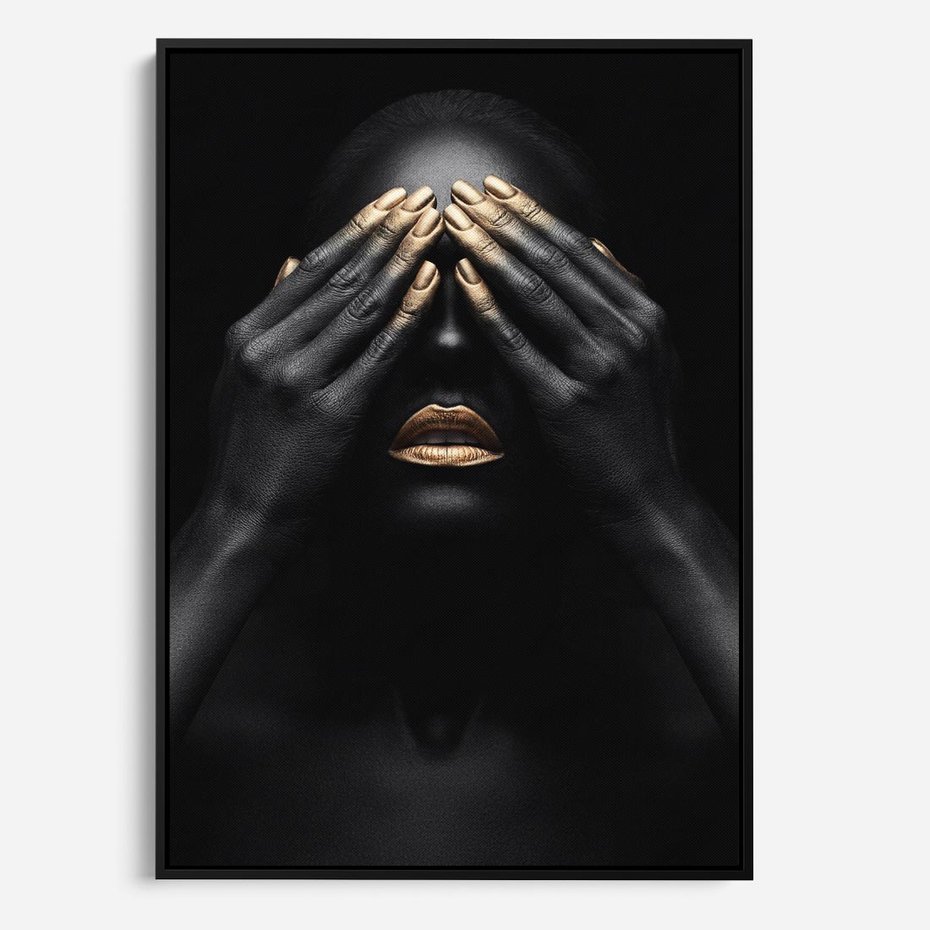 Obraz w ramie 50x70 - Złote Usta wyjątkowa subtelność - złote usta, złote palce - rama czarna