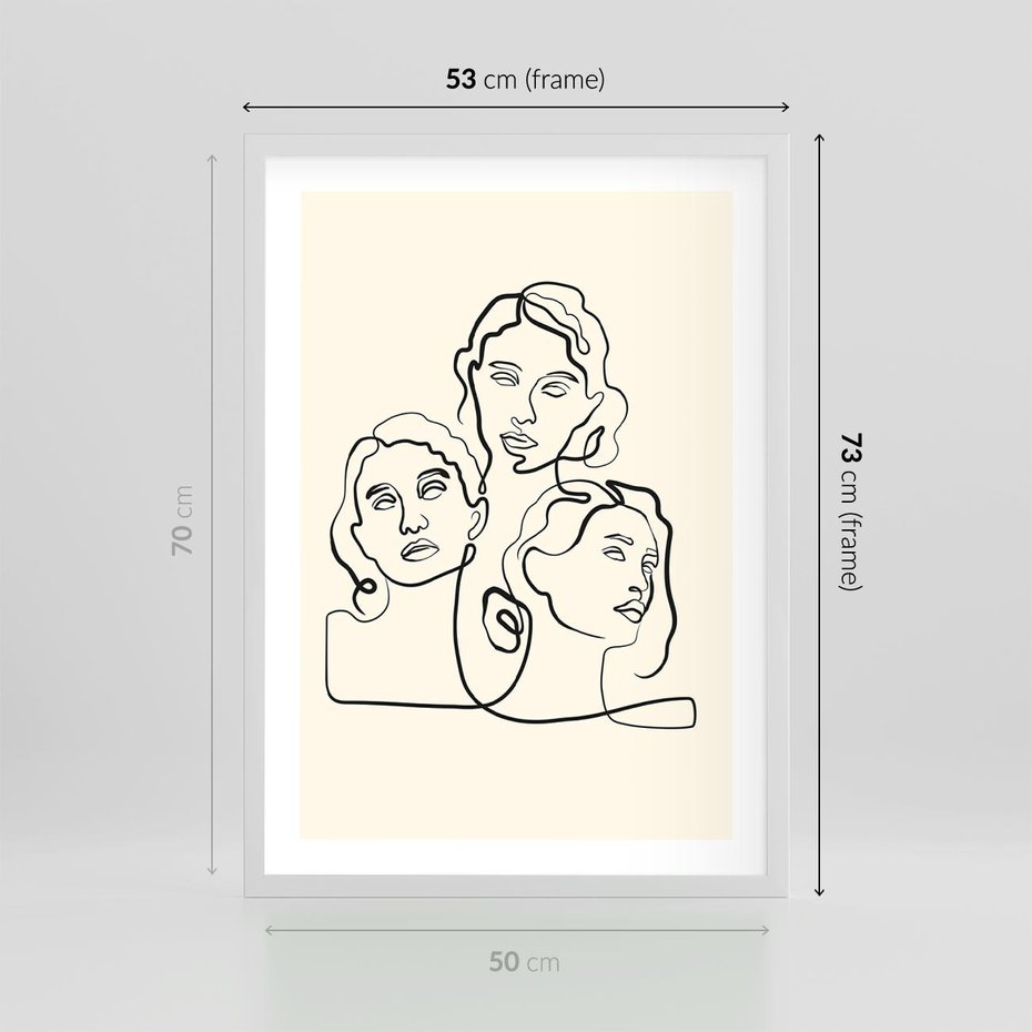 Plakat w ramie 50x70 - Trzy Kobiety - 3 kobiety, antyczny posag - rama biała
