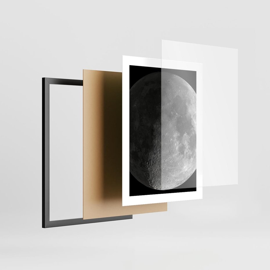 Plakat w ramie 30x40 - Kontrastowy księżyc w czerni i bieli - księżyc, czarno - rama czarna