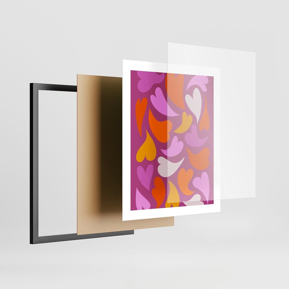 Plakat w ramie 40x50 - Podróżne Boho - wesoła grafika, serca - rama czarna