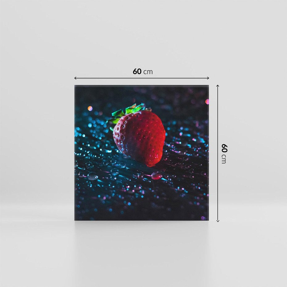 Obraz na płótnie 60x60 - Truskawka Kropelkowy Urok - truskawka, krople