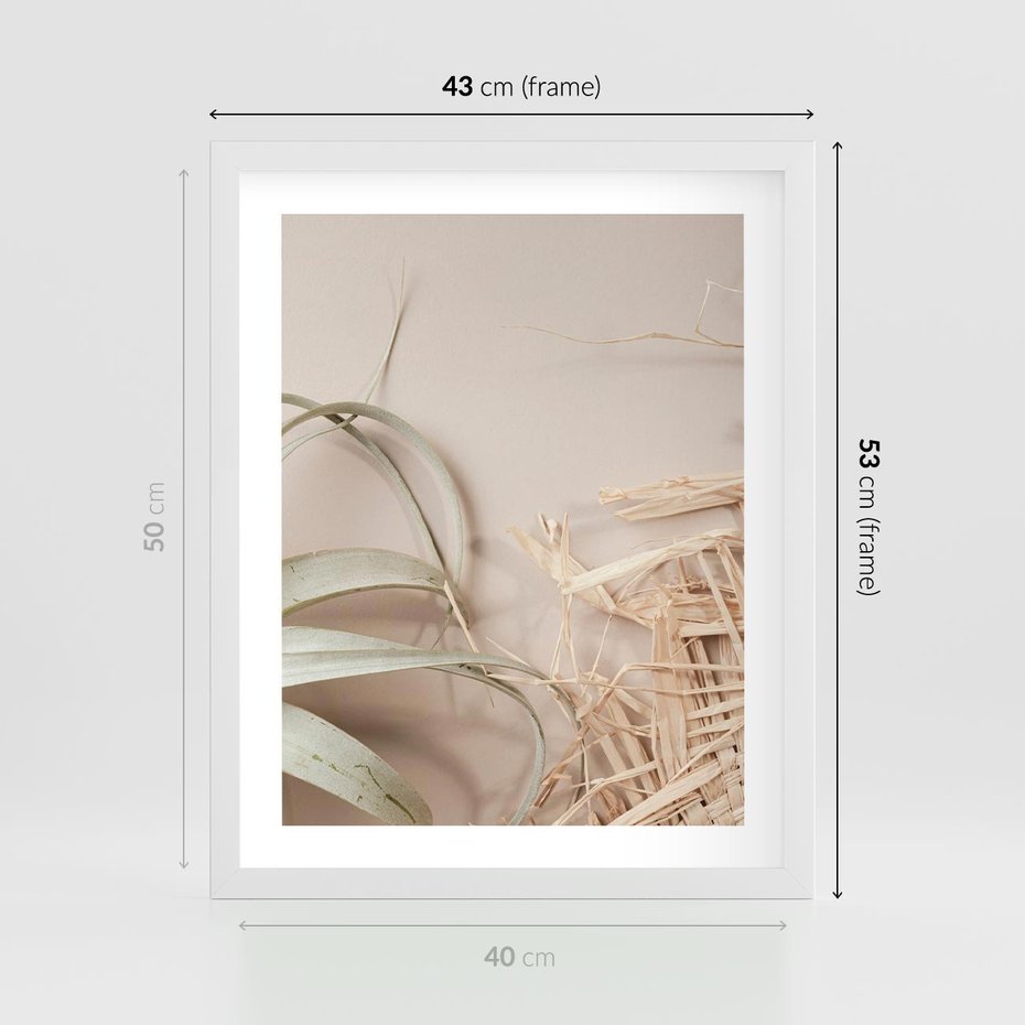 Plakat w ramie 40x50 - Boho urok suchych liści - suche, liście - rama biała