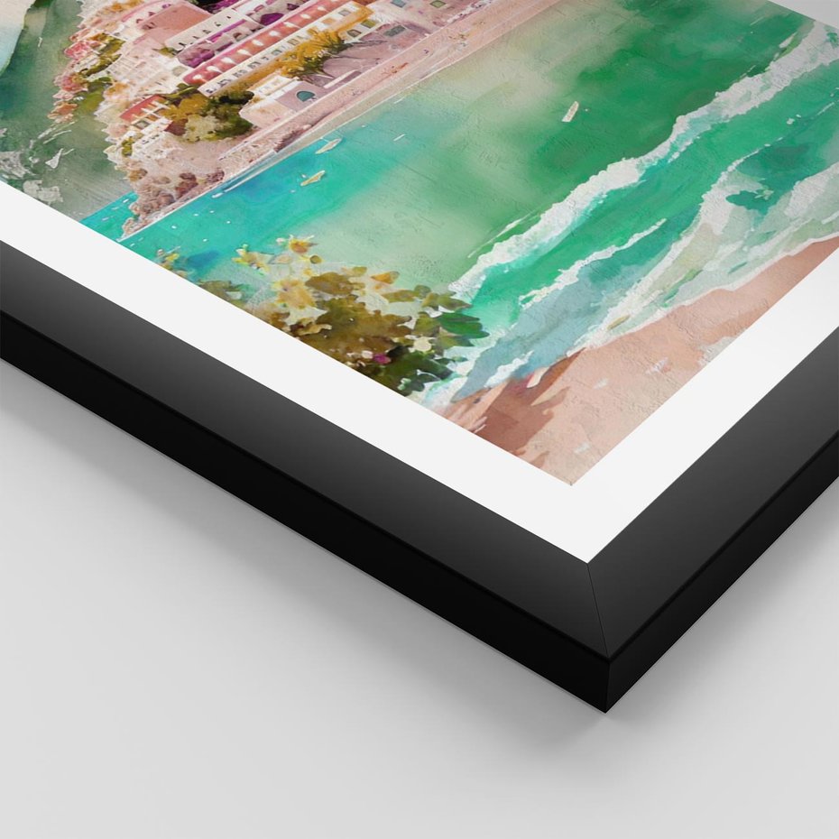 Plakat w ramie 30x40 - Na Zboczu - akwarela, nadmorski pejzaż - rama czarna