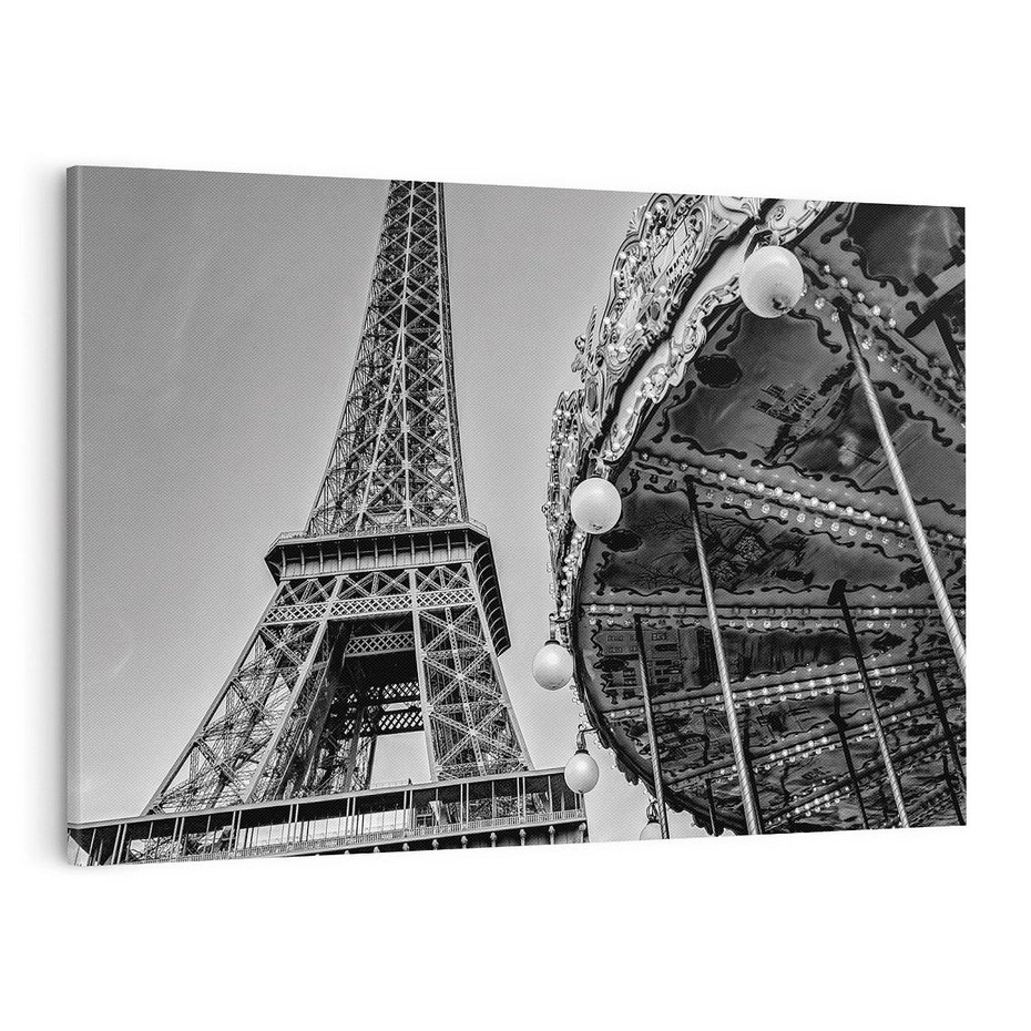 Obraz na płótnie 100x70 - Zabawa w Paryżu - czarno białe zdjecie, wieża eiffla