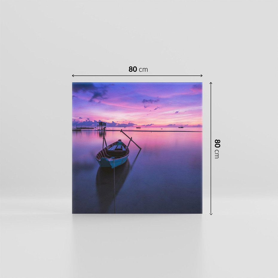 Obraz na płótnie 80x80 - Łódka i zachód słońca nad morzem - łódka, morze