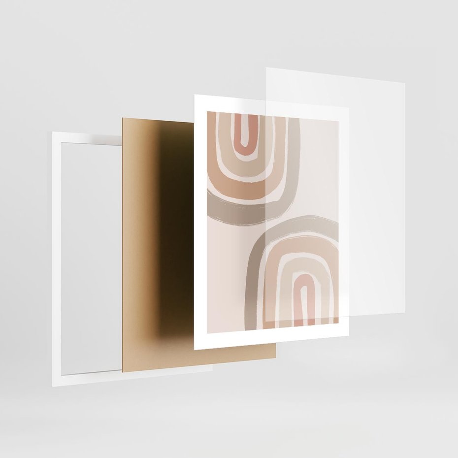 Plakat w ramie 40x50 - Migotliwe Tęczowe Przestrzenie - abstakcyjne tęcze, delikatne odcienie beżu - rama biała