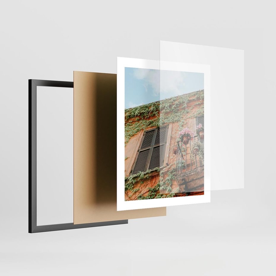 Plakat w ramie 40x50 - Okno do włoskich budynków - włoskie, budynki - rama czarna