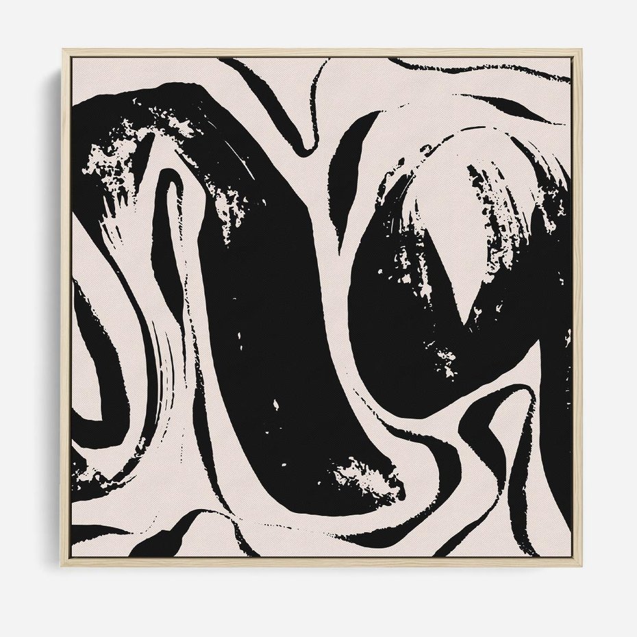 Obraz w ramie 80x80 - Wibracje w ciemnościach duszy - czarno biała abstrakcja, nieregularne rozmyte linie - rama drewno