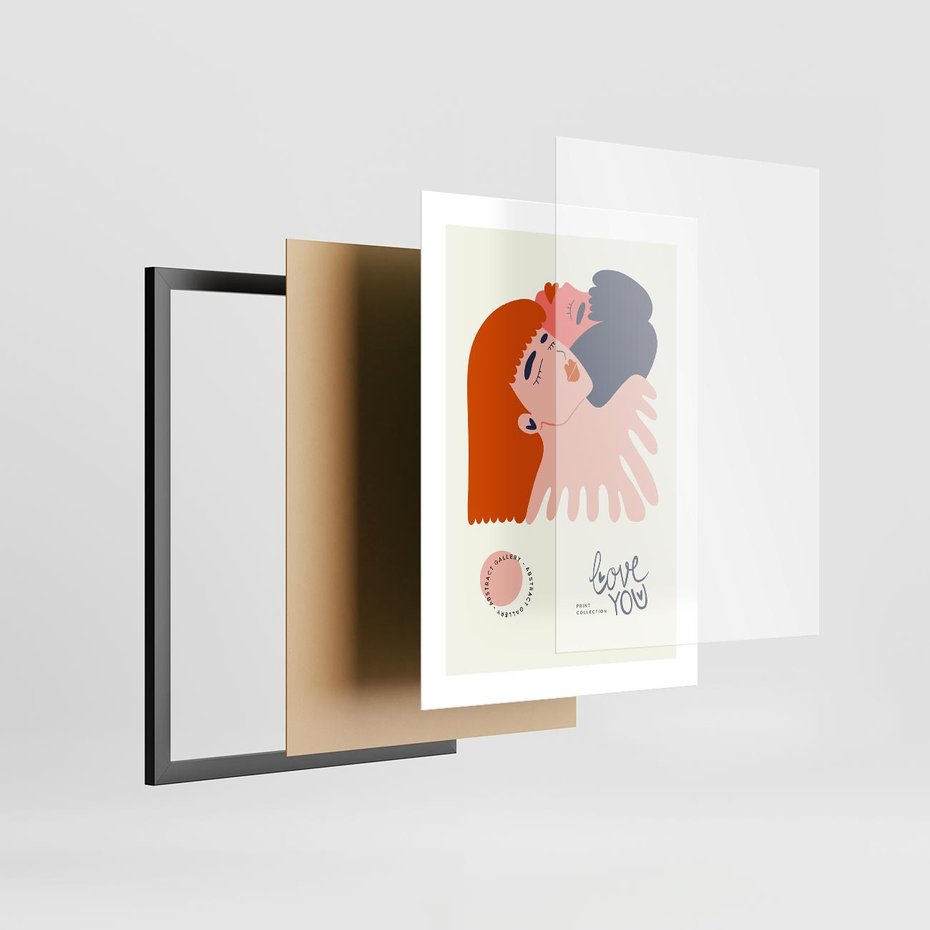 Plakat w ramie 30x40 - Rondo melancholii - para zakochanych, graficzny obraz - rama czarna