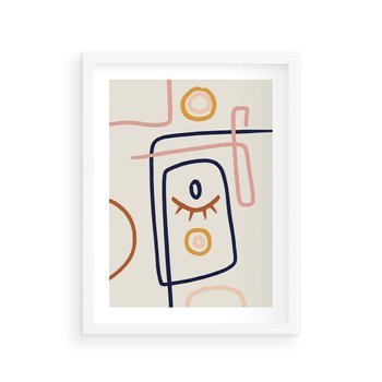 Plakat w ramie 40x50 - Manifestacje Dziwności - abstrakcja w stylu picasso, beżowe tło - rama biała