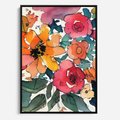 Obraz w ramie 50x70 - Kwiatowy Impuls Kolorów - abstrakcyjne kolorowe kwiaty, szkic - rama czarna