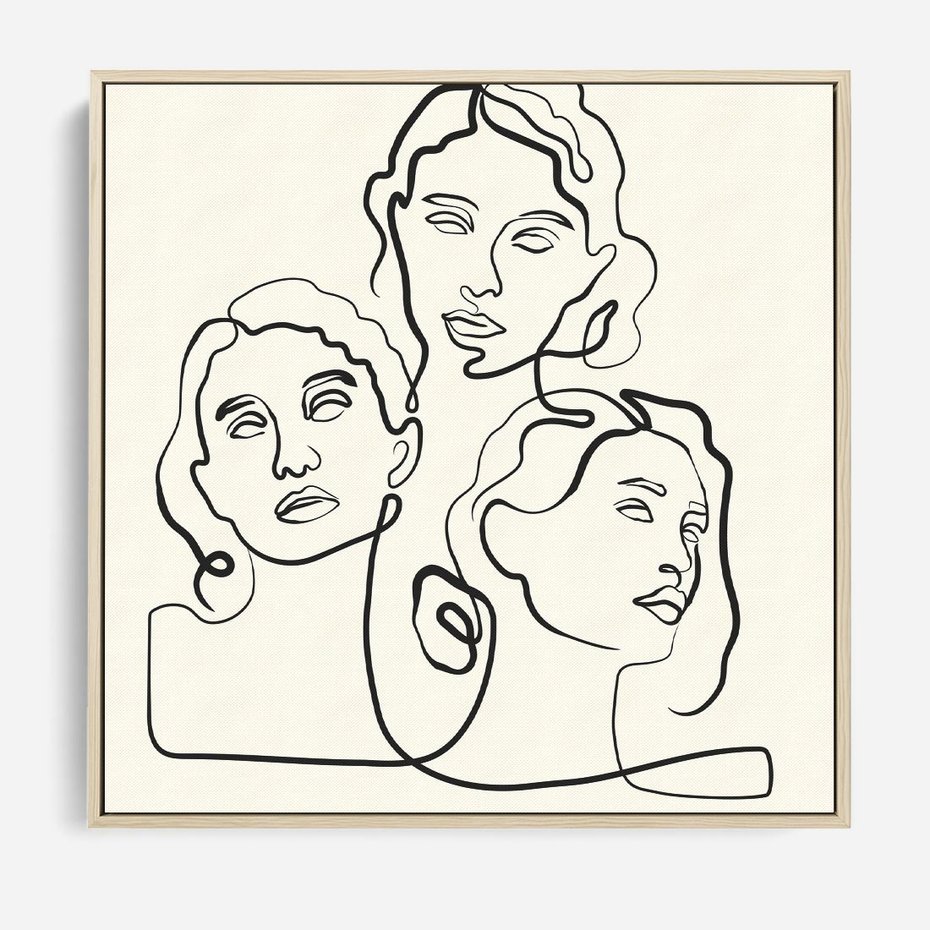 Obraz w ramie 80x80 - Trzy Kobiety - 3 kobiety, antyczny posag - rama drewno