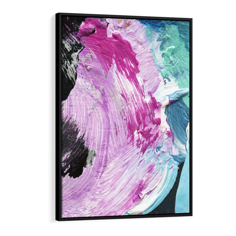 Obraz w ramie 50x70 - Kolorowy rój wyobraźni - rozlane kolorowe farby olejne, abstrakcja - rama czarna