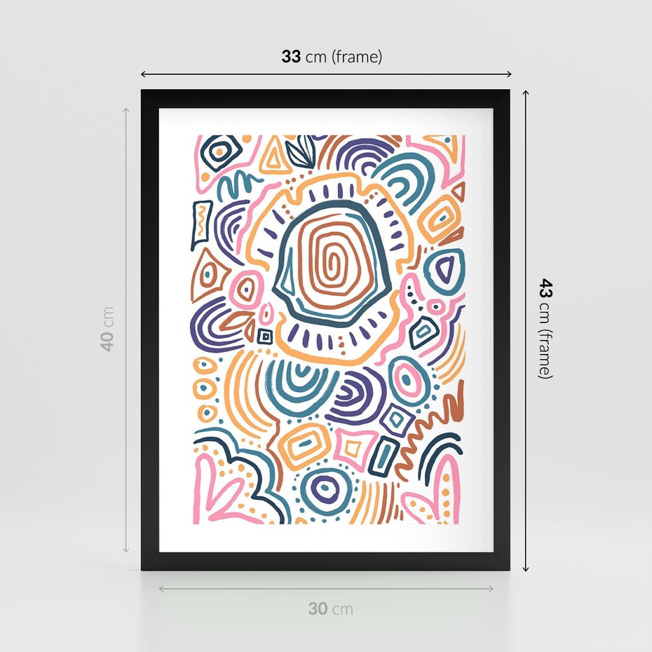 Plakat w ramie 30x40 - Eksploracja Etnicznych Granic - kolorowe etniczne wzory, tęczowe żywe kolory - rama czarna