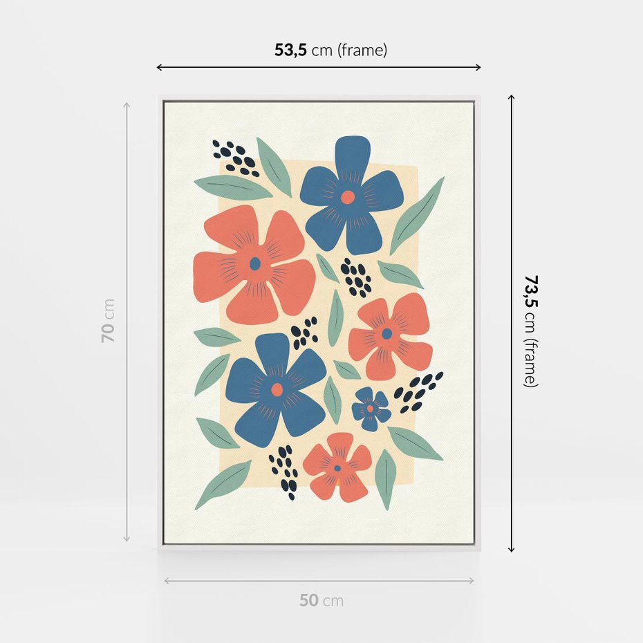 Obraz w ramie 50x70 - Kolorowe liście tęsknot - minimalistyczny plakat, grafika - rama biała