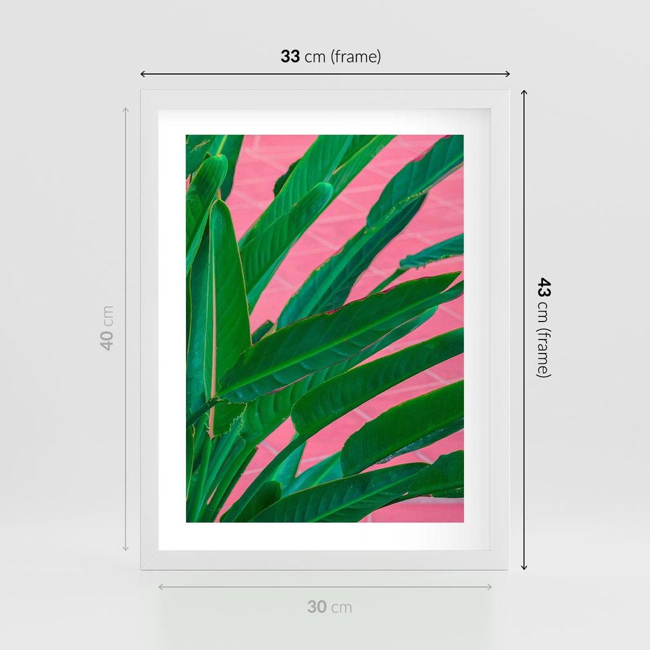 Plakat w ramie 30x40 - Odezwij się do przeszłości - liście, retro - rama biała