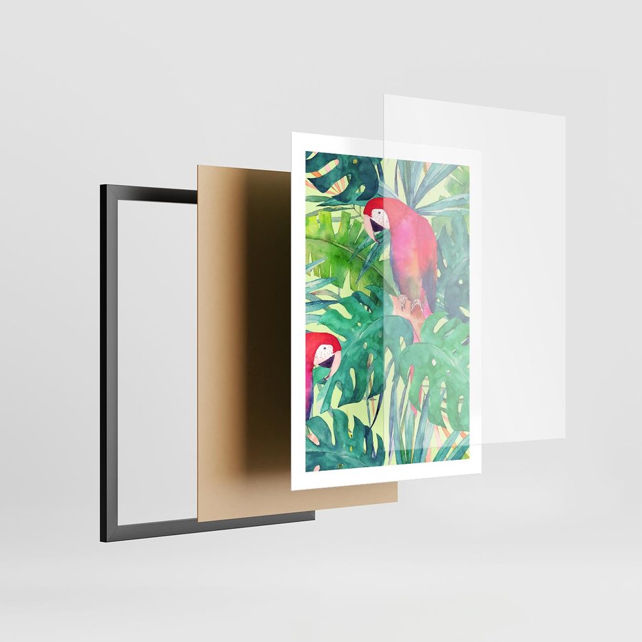 Plakat w ramie 50x70 - Egzotyczna Przygoda - tropikalne, liście - rama czarna