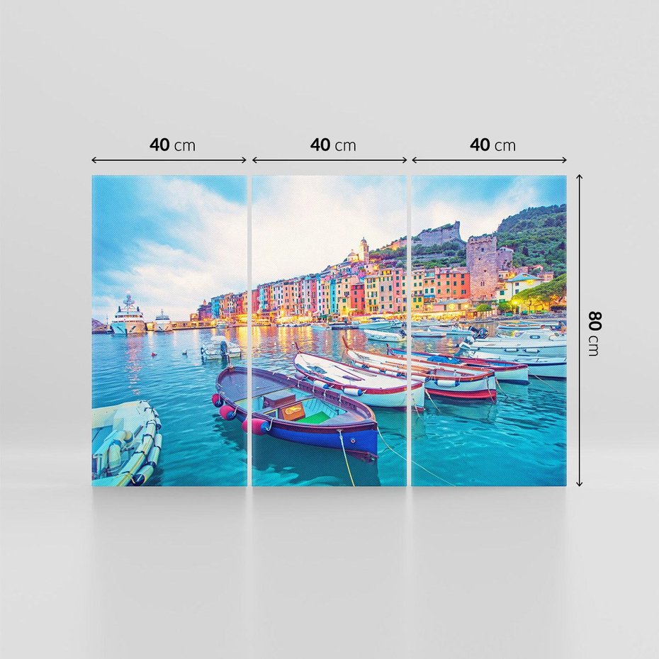 Obraz na płótnie 120x80 - Tańczące kolory zachodu - nadmorskie kolorowe miast, kolorowe budynki na brzegu