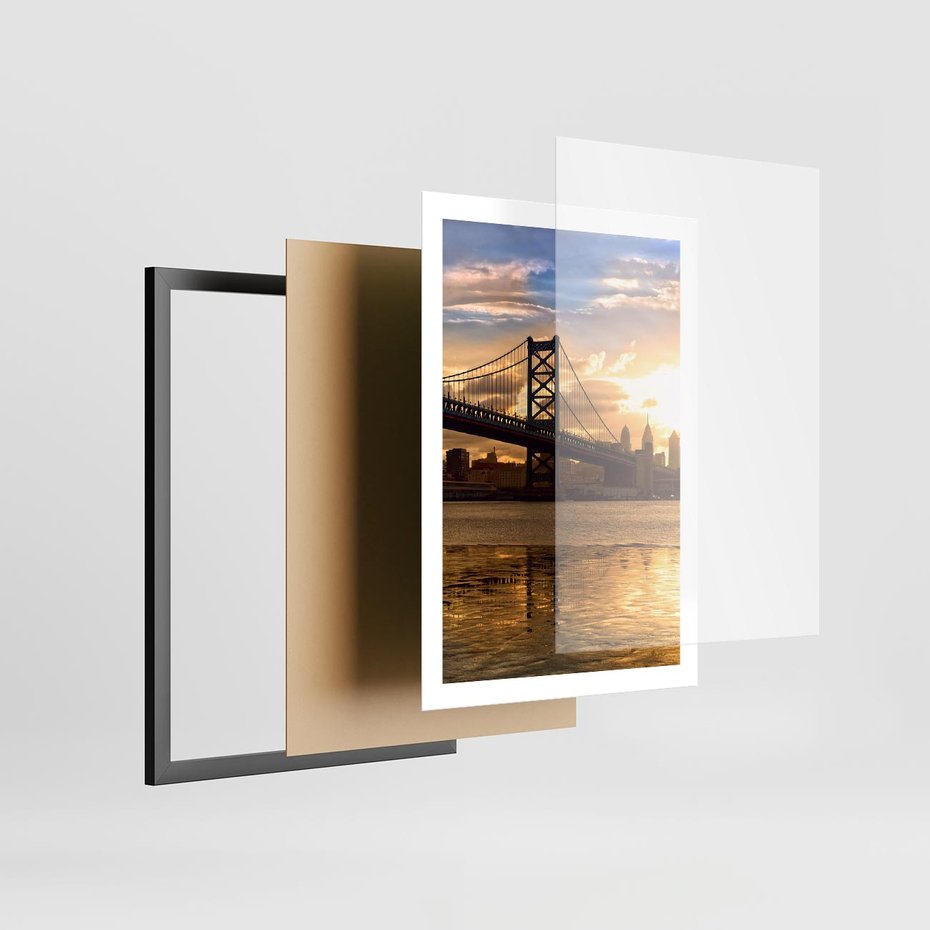 Plakat w ramie 50x70 - Most w mieście - most, miasto - rama czarna