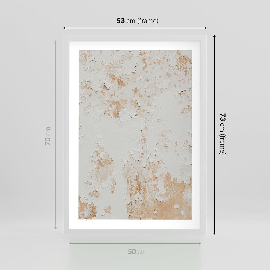 Plakat w ramie 50x70 - Beżowa Ściana z Łuszczącą Się Farbą - stara ściana, beżowa - rama biała