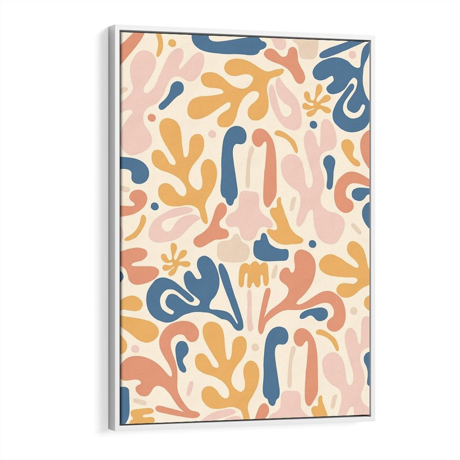 Obraz w ramie 50x70 - Symfonia Radosnych Barw - abstrakcyjne pastelowe formy, nowoczesna grafika w stylu boho - rama biała