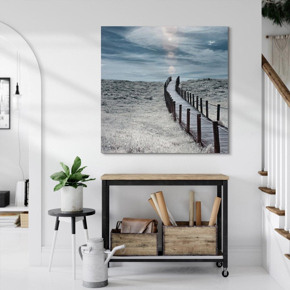 Obraz na płótnie 40x40 - Burzowy pomost na plaży - plaża, pomost