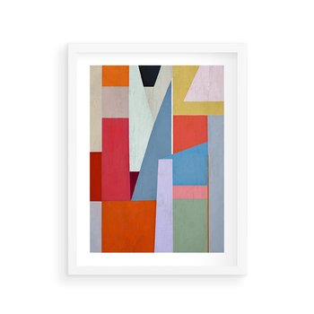 Plakat w ramie 40x50 - Migotliwe Nastroje Kształtów - różne geometryczne formy, olejny obraz - rama biała