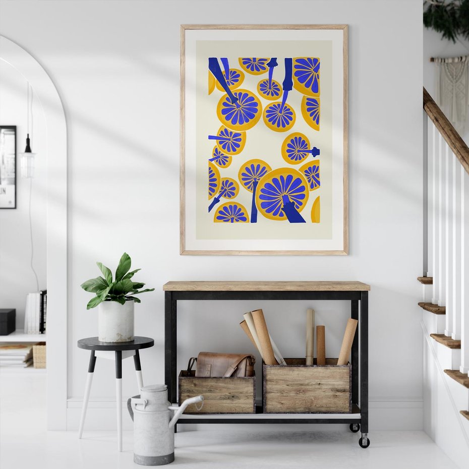 Plakat w ramie 30x40 - Malowane w słońcu - abstrakcyjna kompozycja, grzyby - rama drewno