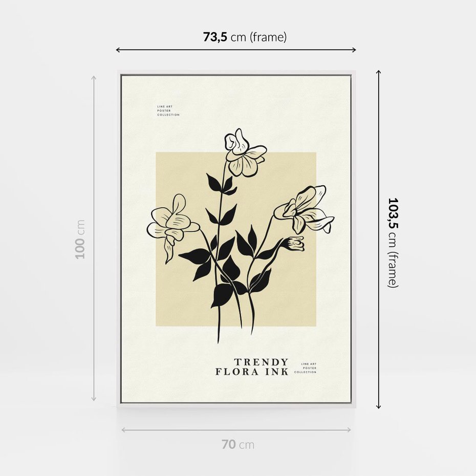 Obraz w ramie 70x100 - Malowane szkicowe tęsknoty - kwiaty, typografia - rama biała