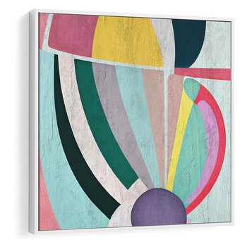 Obraz w ramie 50x50 - Podróżne Echa Przestrzeni - abstrakcyjne dziwne kształty, olejny obraz - rama biała