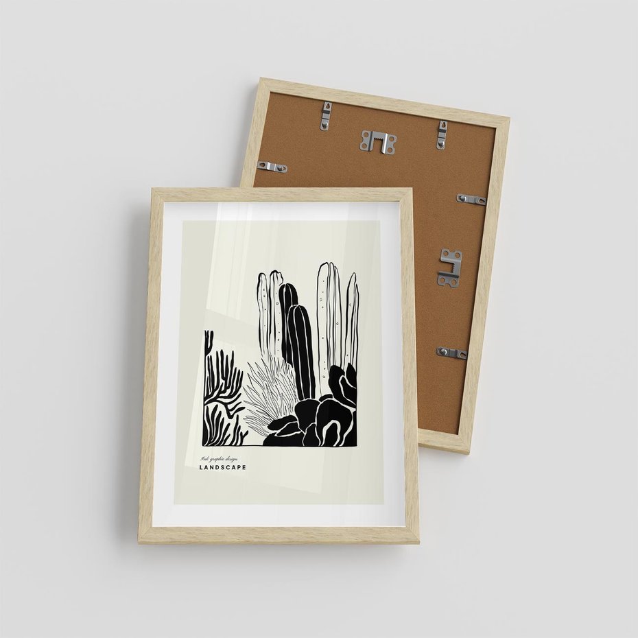 Plakat w ramie 30x40 - Boho Oaza - kaktusy, rośliny - rama drewno