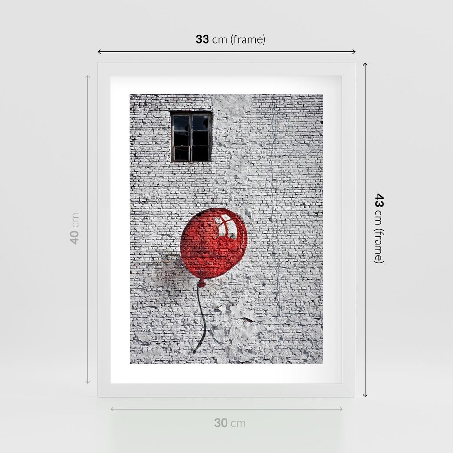 Plakat w ramie 30x40 - Mur Balonów - mur, balon - rama biała