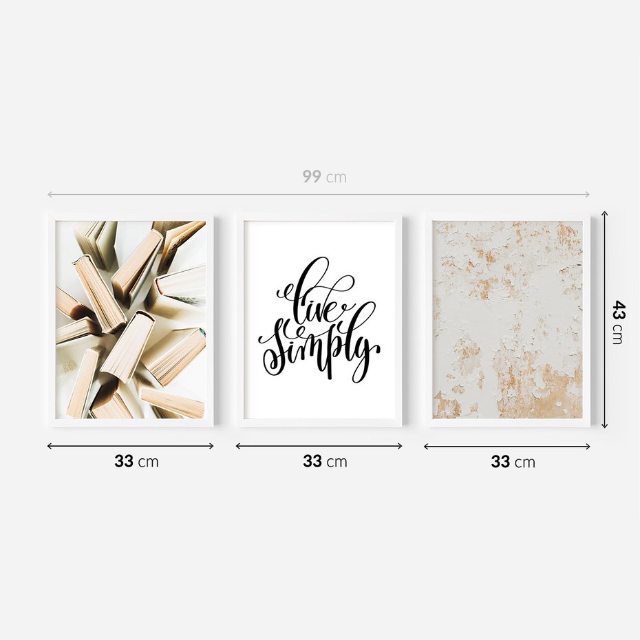 Zestaw obrazy w ramie 30x40 galeria - Prostota, minimalizm, typografia - rama biała