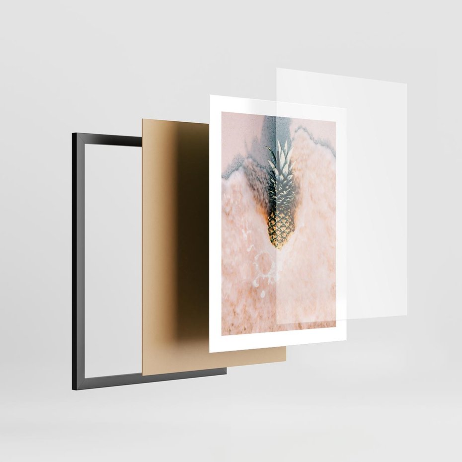 Plakat w ramie 30x40 - Egzotyczna Plaża - ananas, na plaży - rama czarna