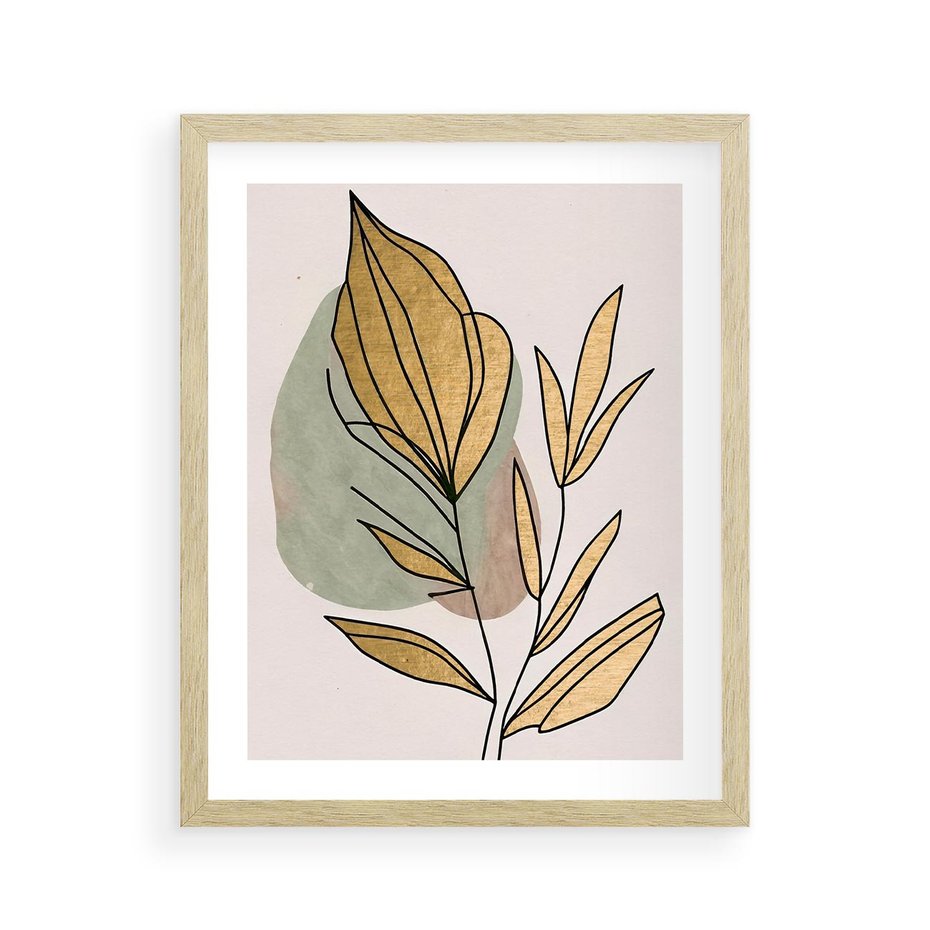 Plakat w ramie 40x50 - Rozkwitające Wnętrza Światła - abstrakcyjny obraz boho, liście - rama drewno