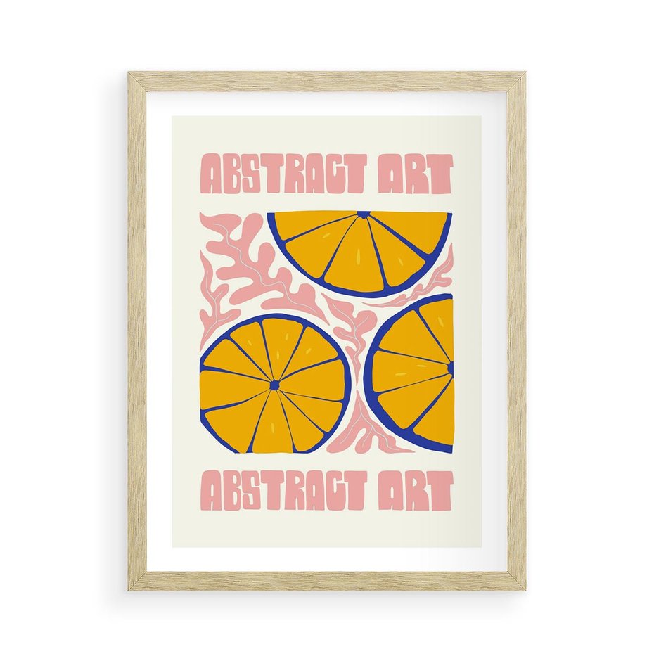 Plakat w ramie 50x70 - Podróżne Wizje - typografia, cytryny - rama drewno